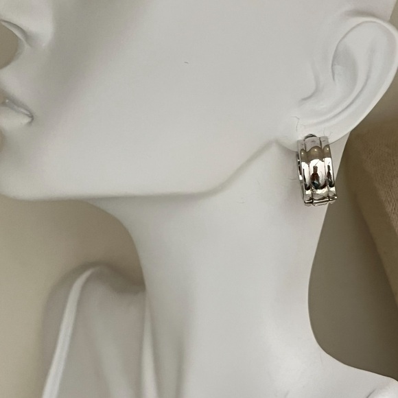 Two Sided Reversible Silver Rhinestone Cz Huggie Earrings - Picture 4 of 9